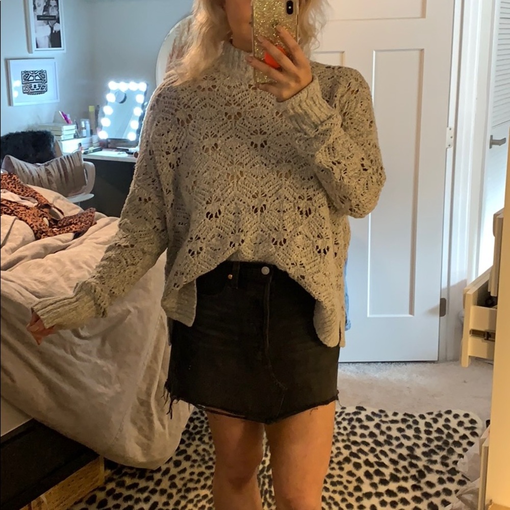 Open knit gray turtleneck